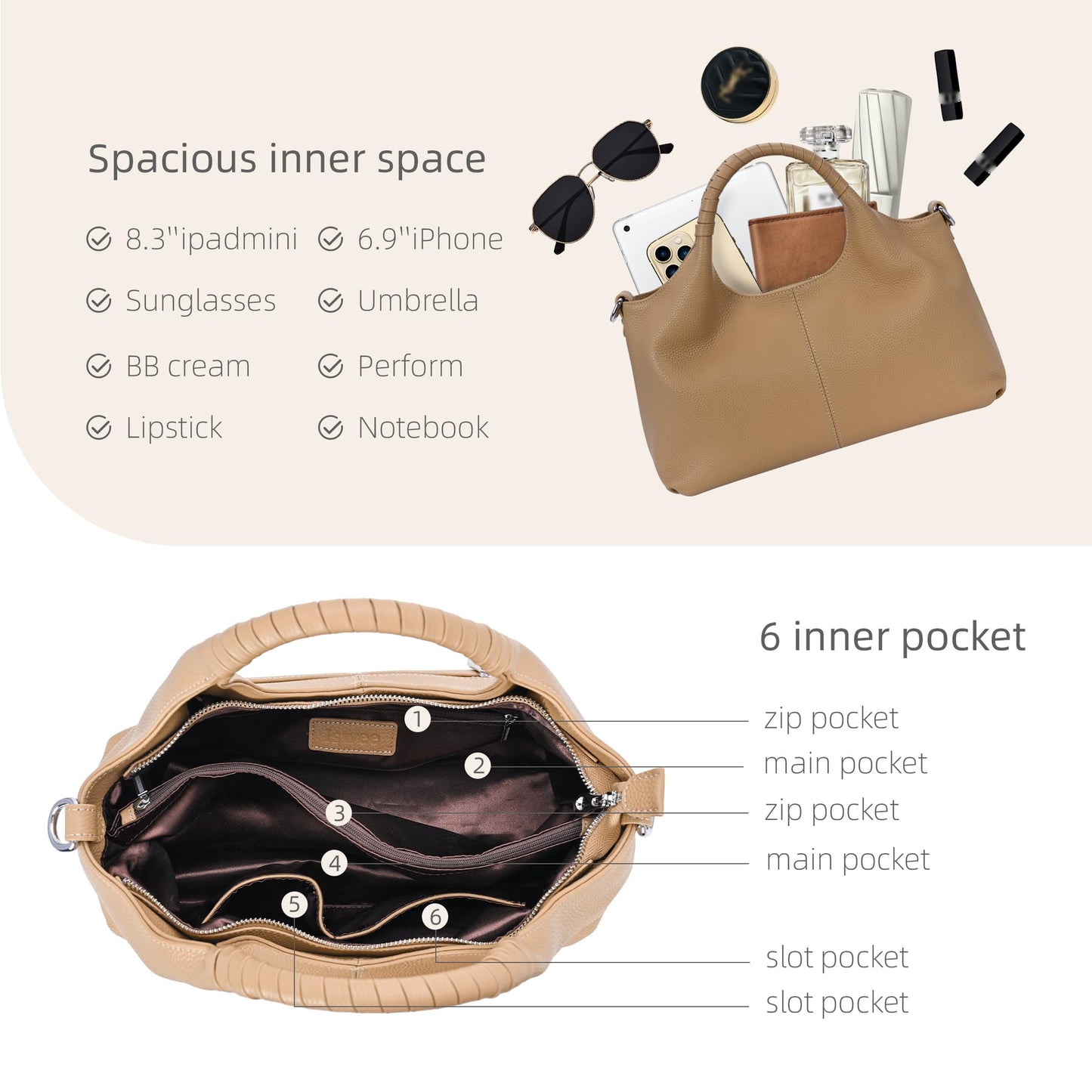 Iswee Leather Satchel Women Purse and Handbag Crossbody Shoulder Bag Hobo | Genuine Cowhide Leather Tote Top Handle Bag Soft & Durable Medium Size Bags with Detachable Multiple Pocketbooks Trendy