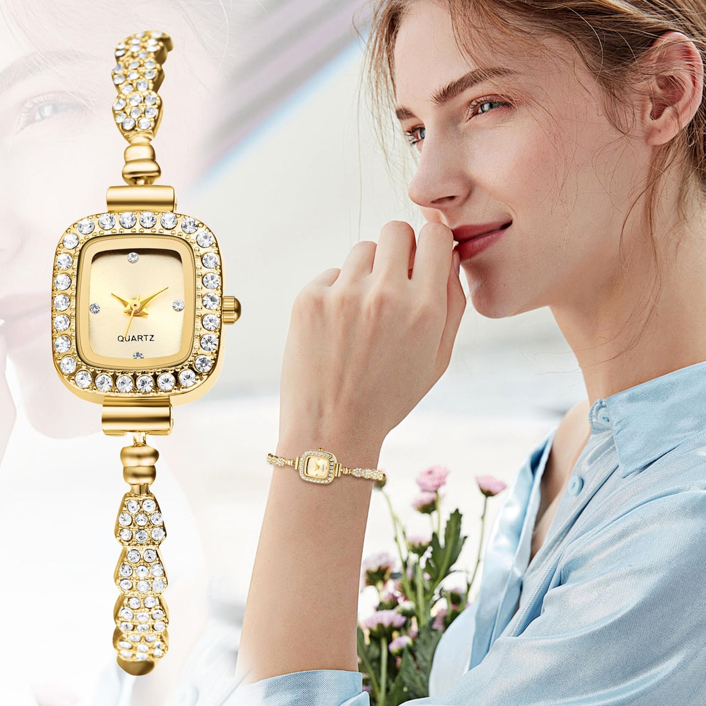 OIDEA Womens Full Diamond Bracelet Watch: Luxury Rhinestone Diamond Square Dial Analog Quartz Wrist Watch Detachable Strap Casual Dress Ladies Watch Valentine's Day Gift