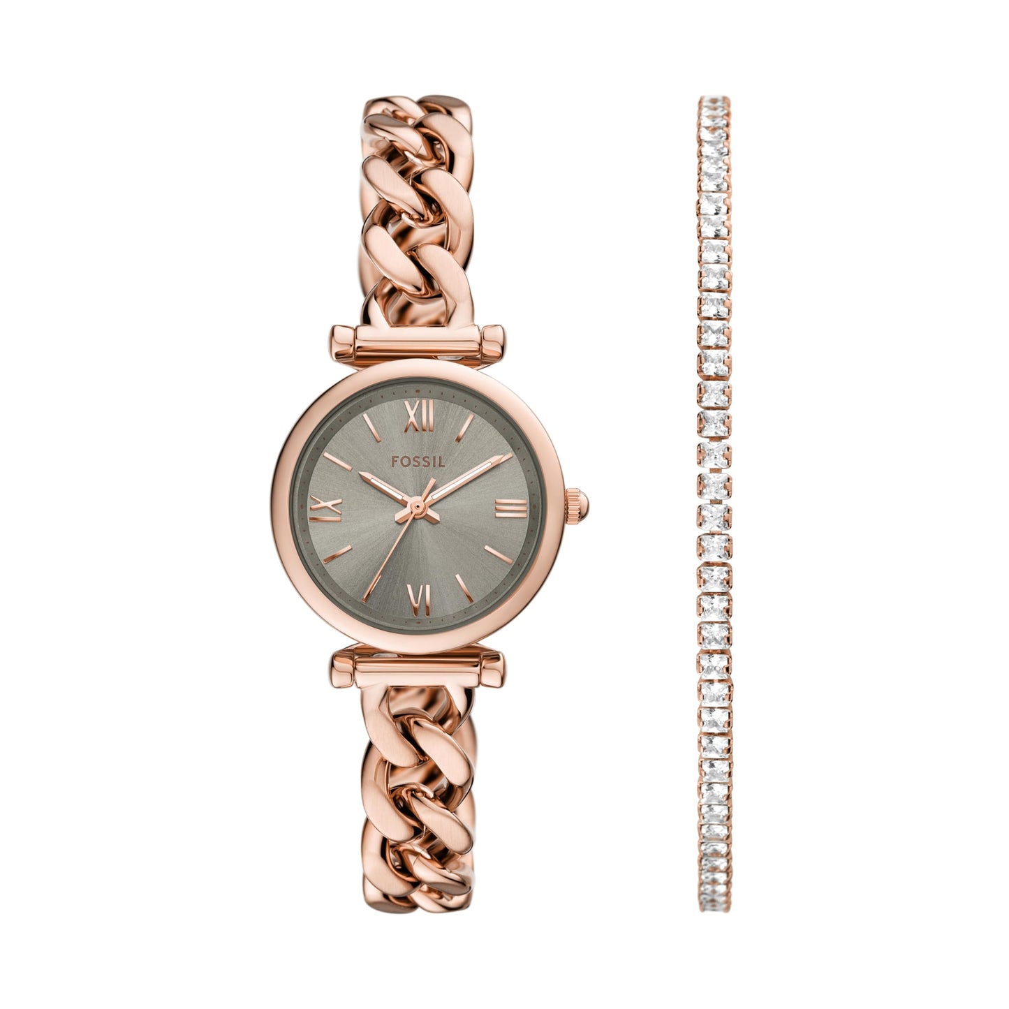 Fossil Women's Watch and Bracelet Set, Carlie Three-Hand Stainless Steel Watch for Women and Bracelet Set