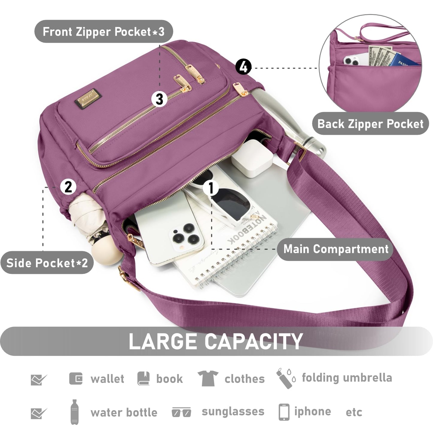 NPBAG Crossbody Bag for Women, Shoulder Purse Handbag Messenger Bag, Trendy Pocketbooks, Waterproof and Multi-Pockets