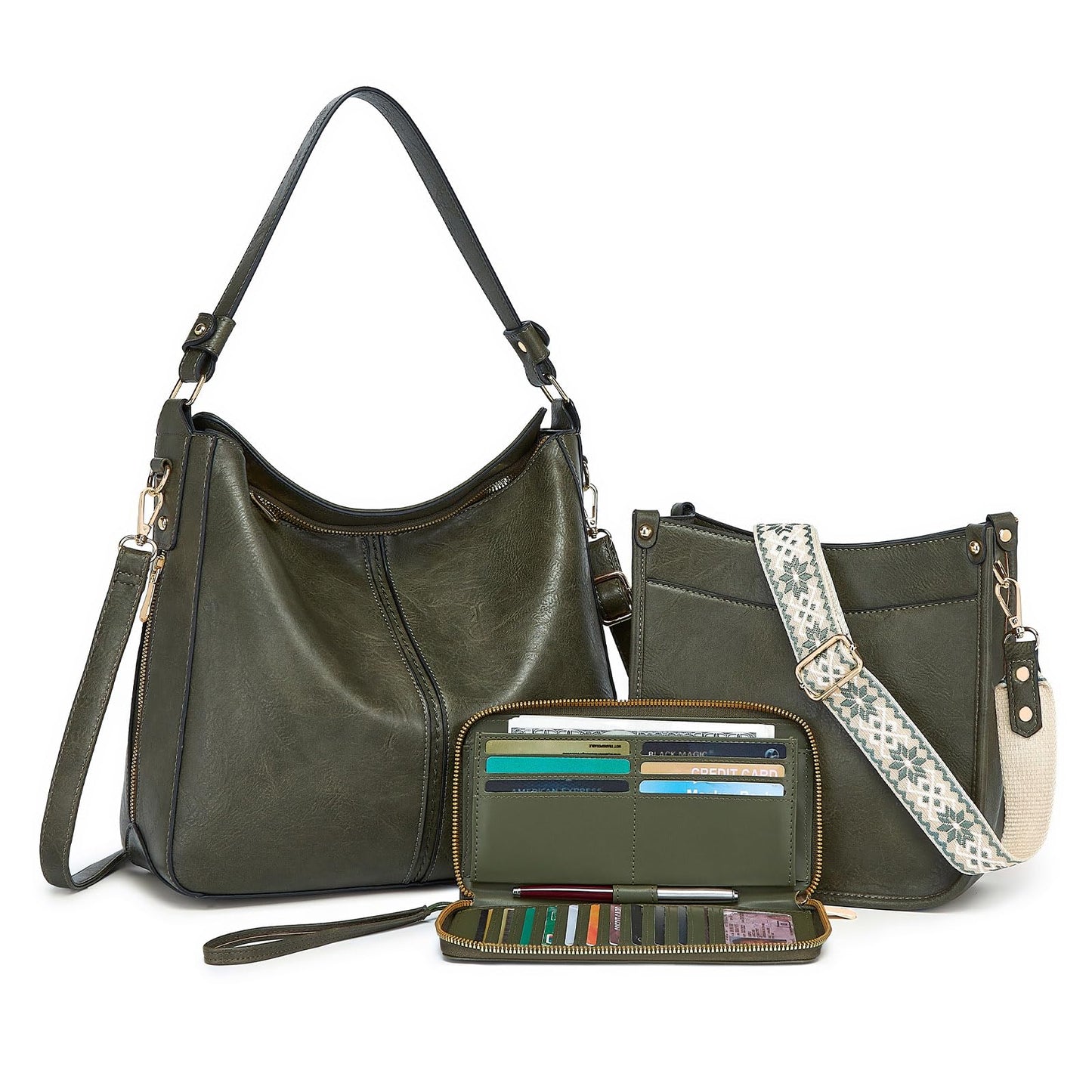 Purses for Women 3PCS, Crossbody Bags Set Large Leather Purse Shoulder Handbags with Wallet Adjustable Straps for Ladies Tote