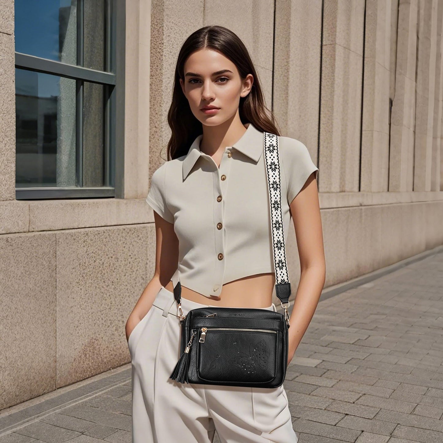 KITEVIUN Crossbody Bags for Women Trendy Leather Crossbody Purse Shoulder Handbags Butterfly Design