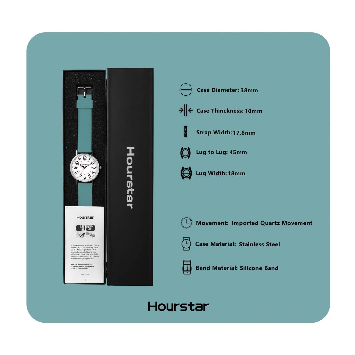 Women's Analog Nurse Watch with Second Hand for Nursing, 12/24 Time, Silicone Band, Easy Read