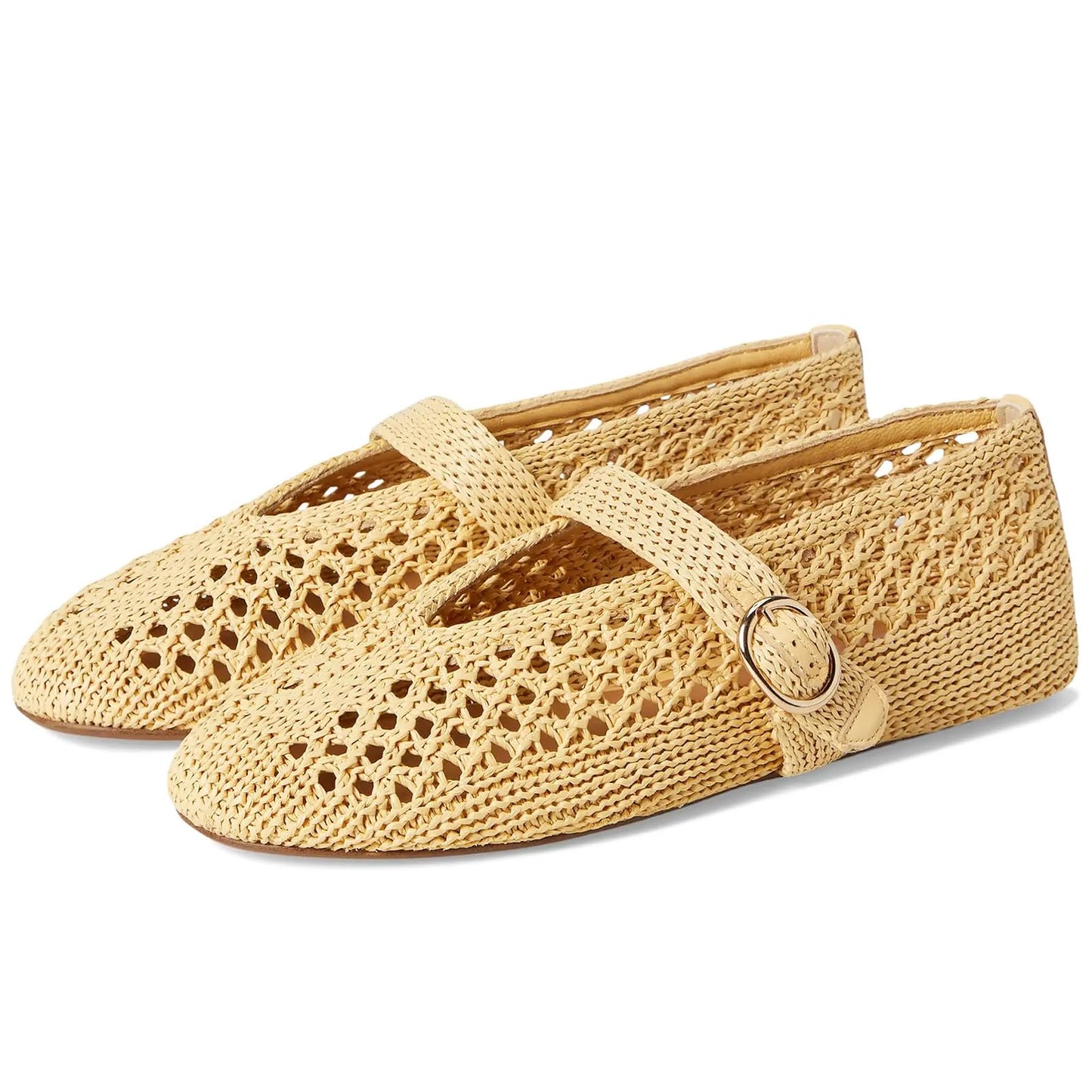 Woven Ballet Flats Women Mesh Raffia Flats Round Toe Mary Janes Comfortable Ballerina Flat Shoes