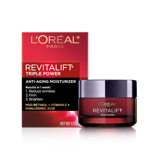 L'Oreal Paris Revitalift Triple Power Anti-Aging Face Moisturizer, Pro Retinol, Hyaluronic Acid & Vitamin C to Reduce Wrinkles, Firm & Brighten Skin, 2.55 Oz