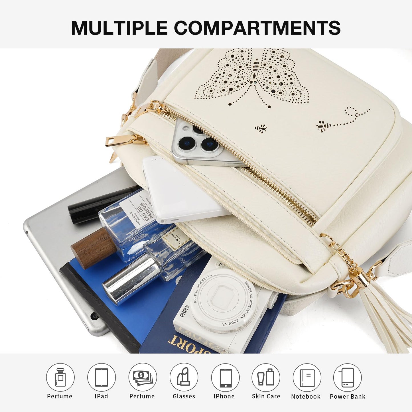 KITEVIUN Crossbody Bags for Women Trendy Leather Crossbody Purse Shoulder Handbags Butterfly Design
