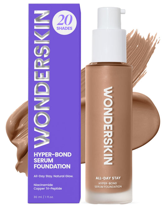 Wonderskin Hyper Bond All-Day Stay Serum Foundation – Waterproof, Transfer-Proof, 24HR Longwear Face Makeup with Niacinamide & Hyaluronic Acid – Lightweight, Natural Finish (Echo)