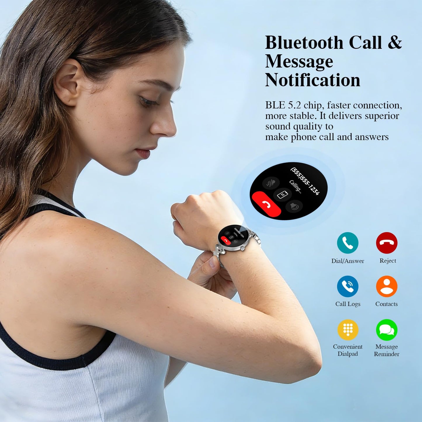 Smart Watches for Women, Answer/Make Call, 1.04'' AMOLED, 24H Sleep Tracker, Fitness Tracker with Heart Rate/Blood Pressure/SpO2/Stress Monitor, 100+ Sport Modes Waterproof Smartwatch for IOS Android