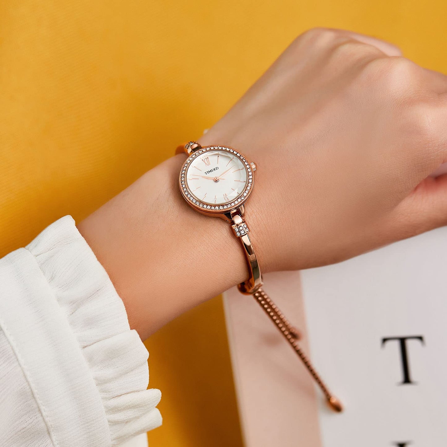 TIME100 Women's Bracelet Watches Ladies Quartz Wrist Watch with Green Dial Bezel with Crystals in Movement Bracelet Strap with Diamonds Waterproof