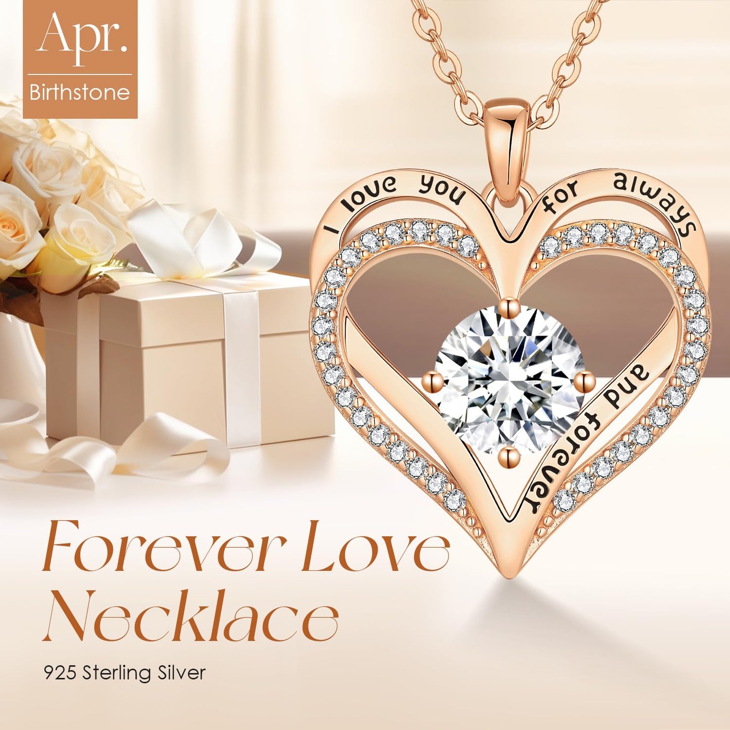 LOUISA SECRET Double Love Heart Birthstone Necklaces for Women, Birthday Gift for Girlfriend, Anniversary Jewelry Gift for Her, 925 Sterling Silver Jewelry Christmas Anniversary Birthday Present Gifts for Wife Girlfriend Mom Grandma Daughter