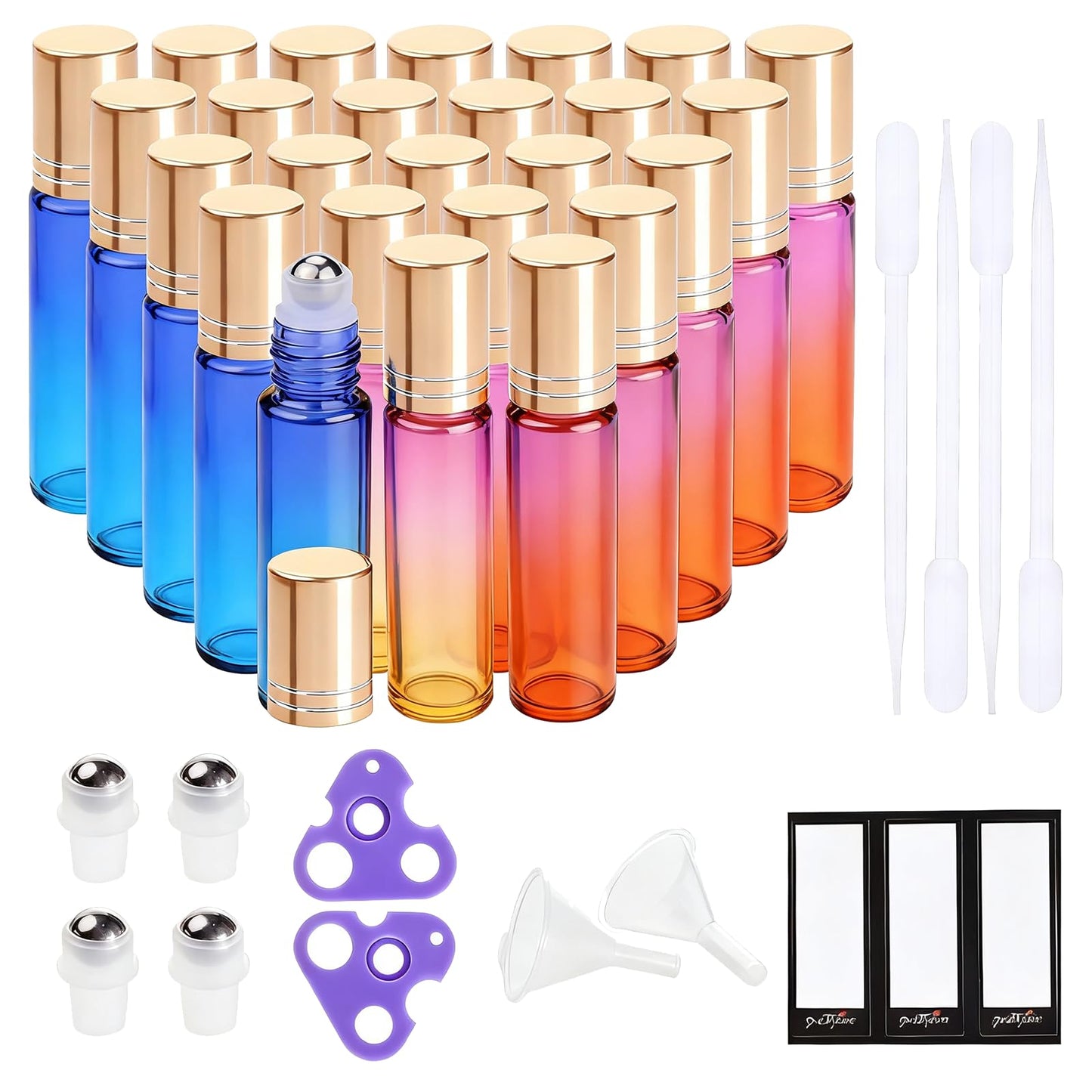 PrettyCare 4 Pack Amber Glass Oil Roller Bottles for Essential Oils 10ml, Roll On Bottles with Stainless Steel Roller Ball Leak-Proof Perfume Travel Refillable Bottle Empty, Beauty & Personal Care