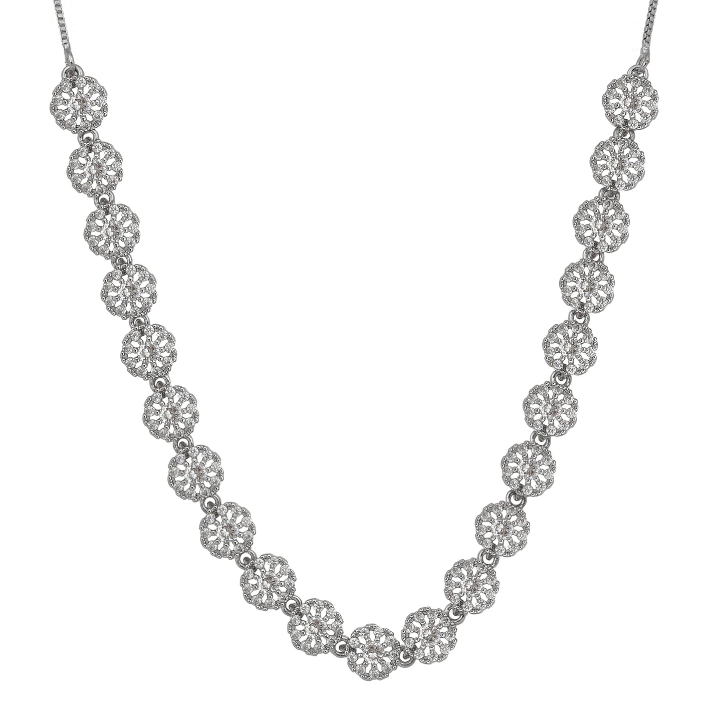 Nilu's Collection American Diamond Stone Studded | Rose Gold/Silver Plated | Anti Tarnish Jewellery Set for Women | Matching Earrings Perfect for Weddings and Special Occasions