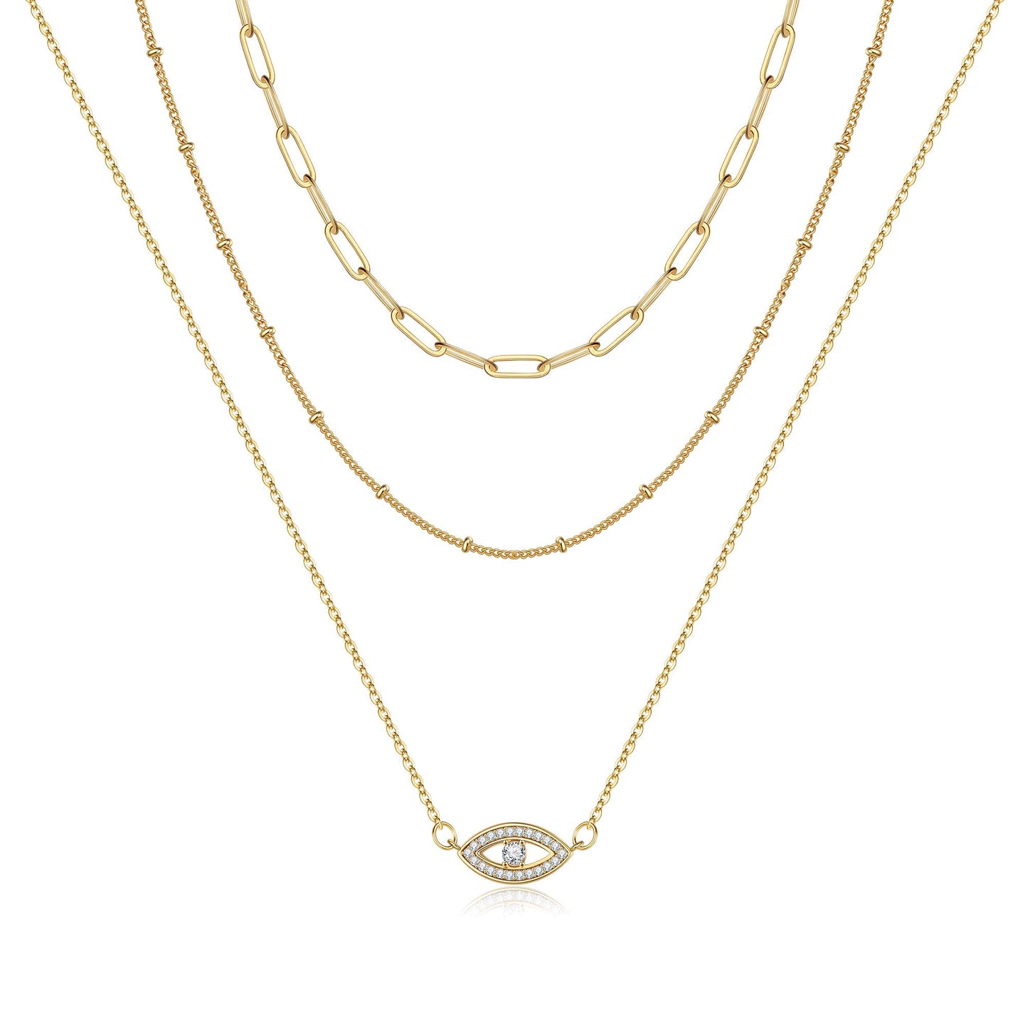 Turandoss Dainty Layered Choker Necklace, Handmade Y Pendant Necklace Multilayer Bar Disc Necklace Adjustable Layering Choker Necklaces for Women