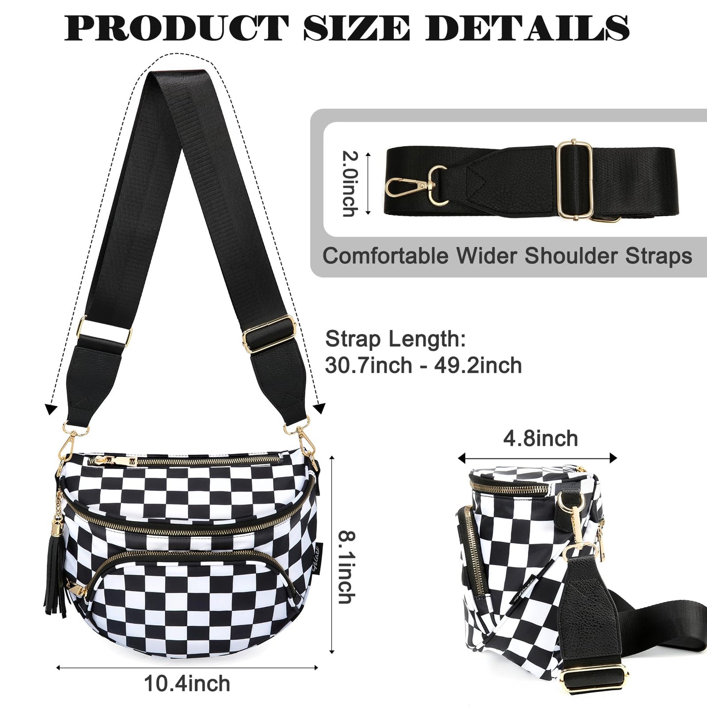 Checkered Crossbody Bag Anti Theft Spacious Bum Bags for Women Nylon Fanny Packs Lightweight Purse Wallet for Travel