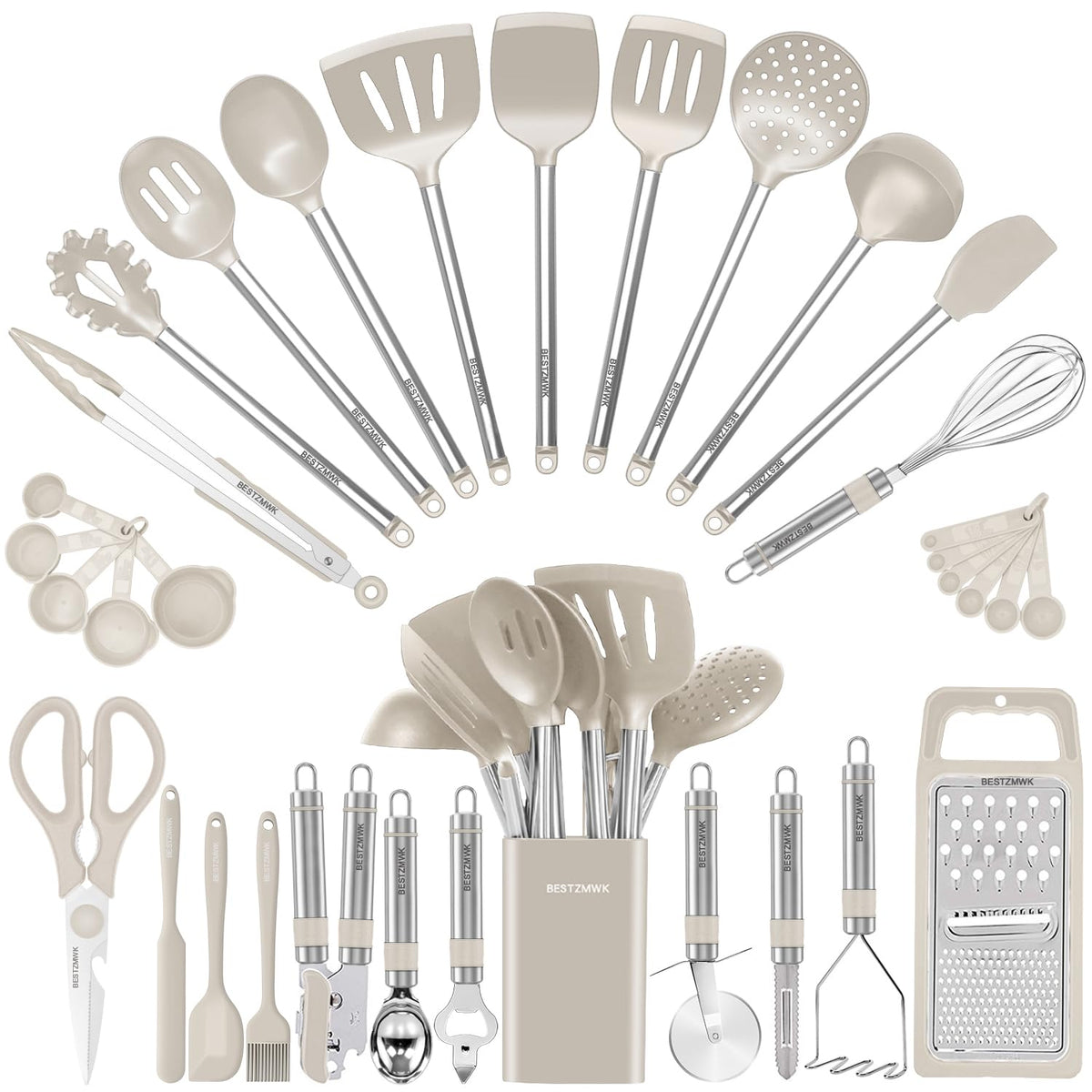 Kitchen Utensil Set-Silicone Cooking Utensils-33 Kitchen Gadgets & Spoons for Nonstick Cookware-Silicone and Stainless Steel Spatula Set-Best Kitchen Tools, Useful Pots