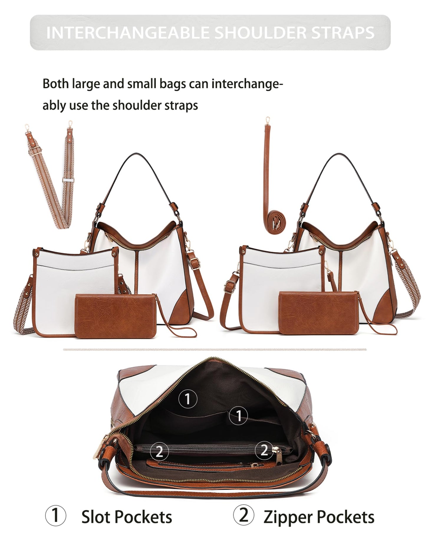 Purses for Women 3PCS, Crossbody Bags Set Large Leather Purse Shoulder Handbags with Wallet Adjustable Straps for Ladies Tote