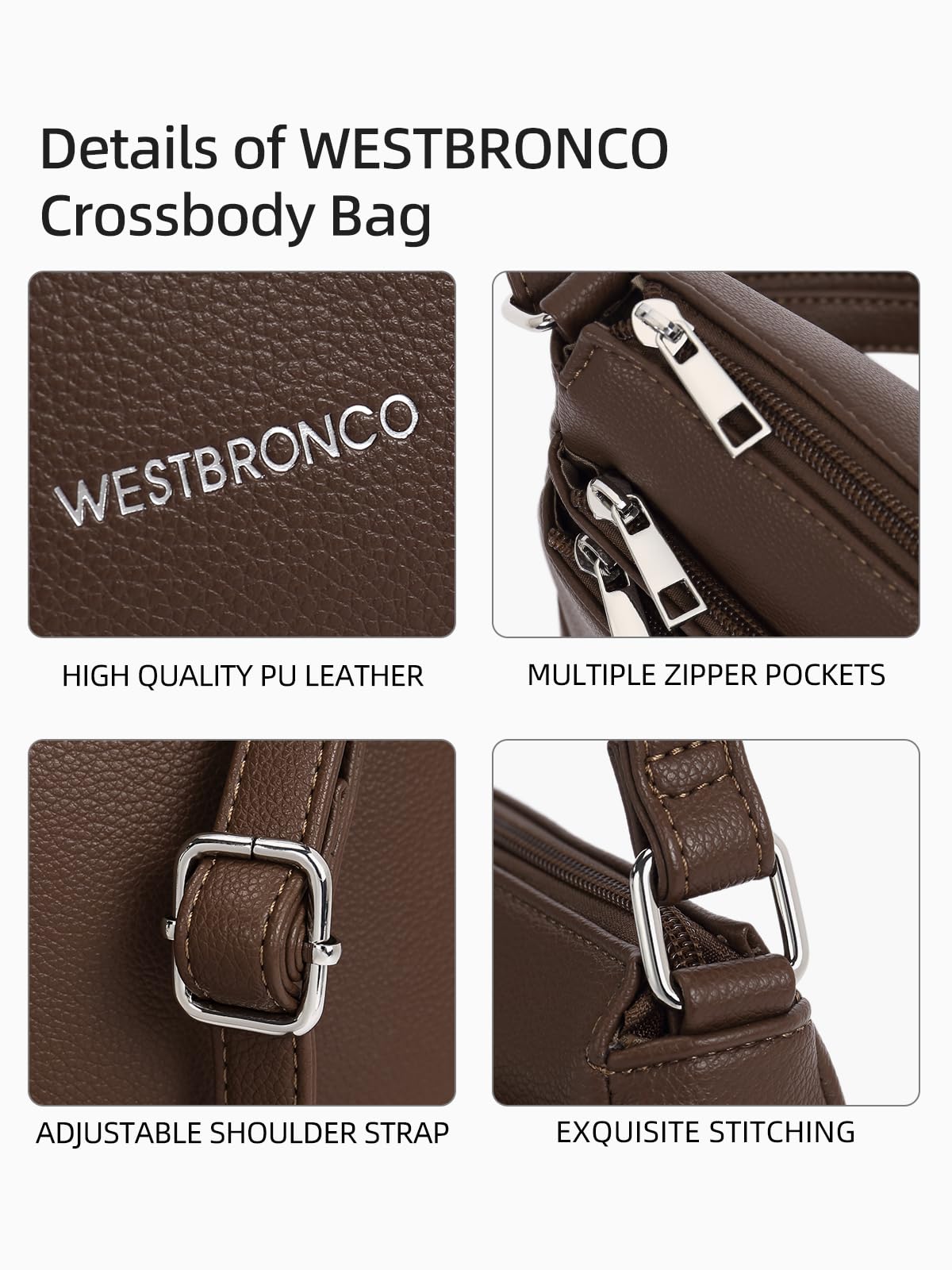 WESTBRONCO Crossbody Bags for Women, Medium Size Shoulder Handbags, Satchel Purse with Multi Zipper Pocket