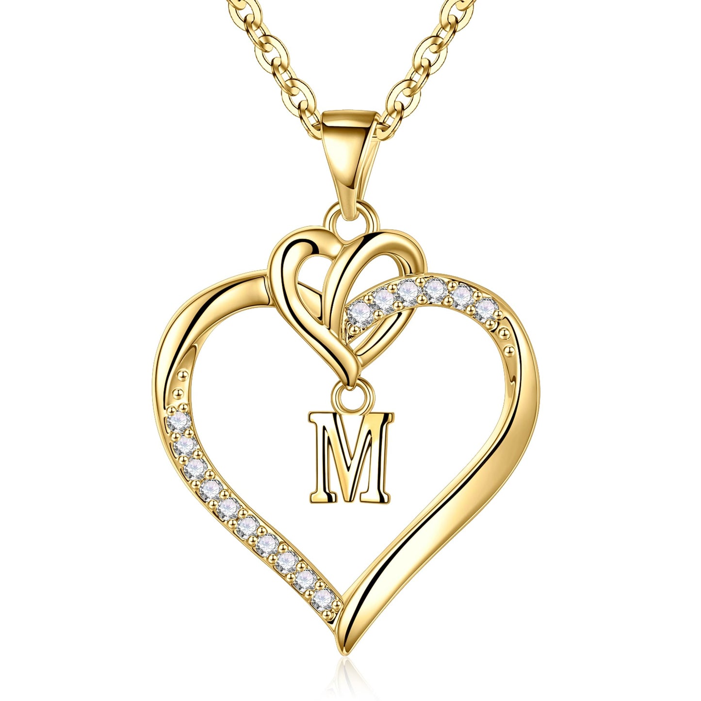 STORUP Heart Initial Necklaces for Women Girls, 14K-Gold-Plated Initial A-Z Heart Necklaces for Teen Girl Jewelry Birthday Gifts for Girls Women Her Wife Mom