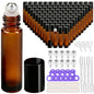 PrettyCare 4 Pack Amber Glass Oil Roller Bottles for Essential Oils 10ml, Roll On Bottles with Stainless Steel Roller Ball Leak-Proof Perfume Travel Refillable Bottle Empty, Beauty & Personal Care