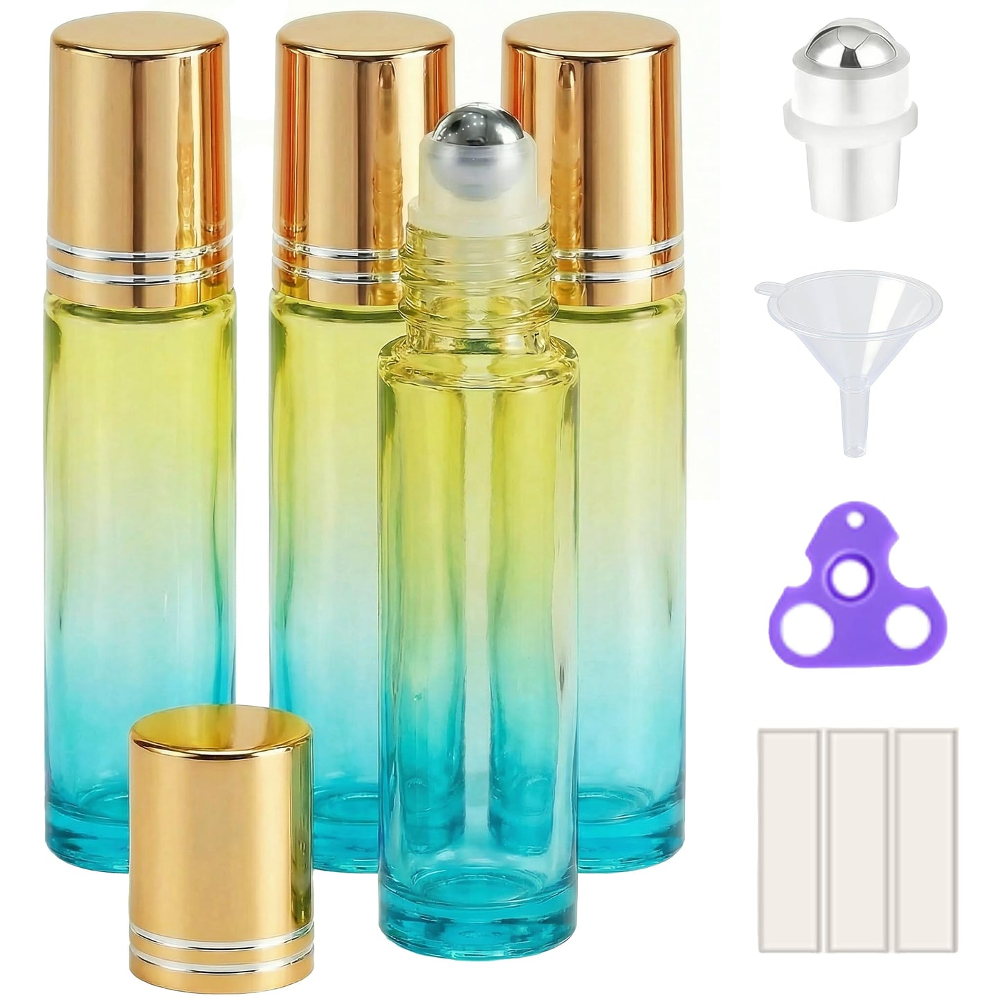 PrettyCare 4 Pack Amber Glass Oil Roller Bottles for Essential Oils 10ml, Roll On Bottles with Stainless Steel Roller Ball Leak-Proof Perfume Travel Refillable Bottle Empty, Beauty & Personal Care