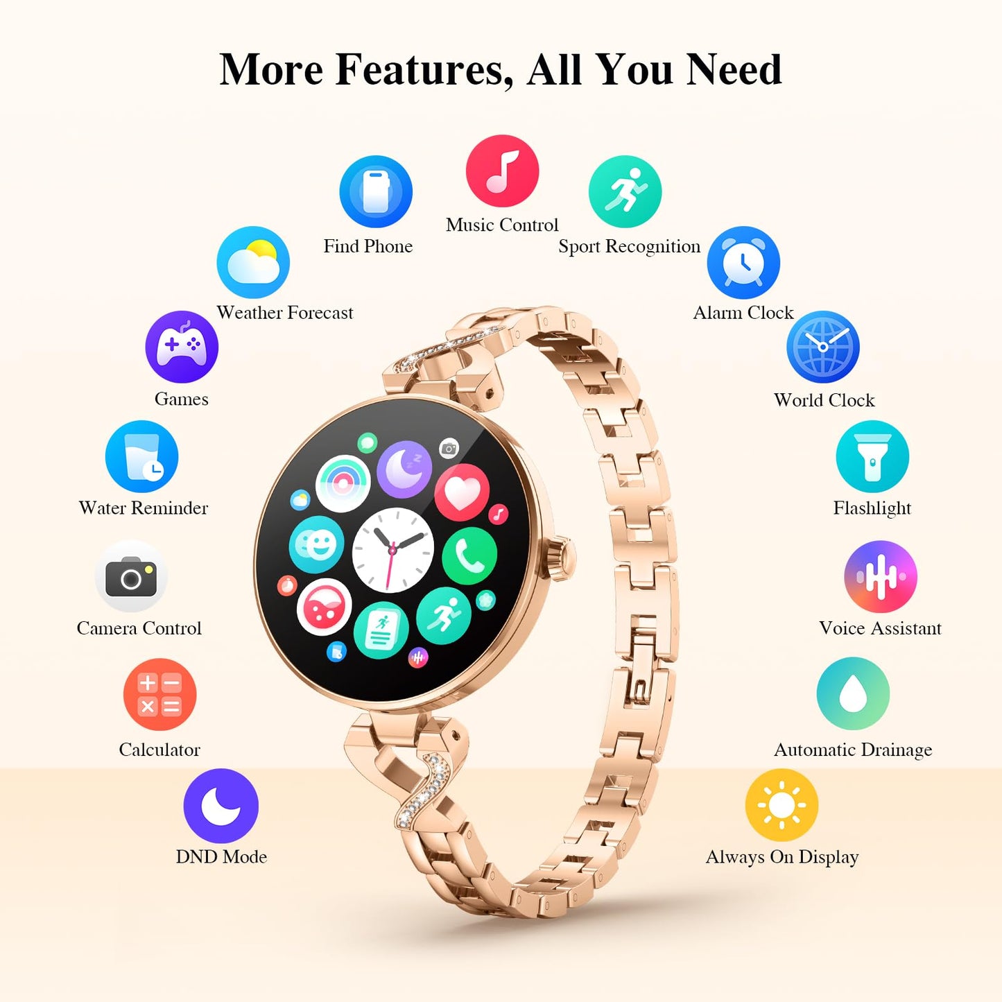 Smart Watches for Women, Answer/Make Call, 1.04'' AMOLED, 24H Sleep Tracker, Fitness Tracker with Heart Rate/Blood Pressure/SpO2/Stress Monitor, 100+ Sport Modes Waterproof Smartwatch for IOS Android