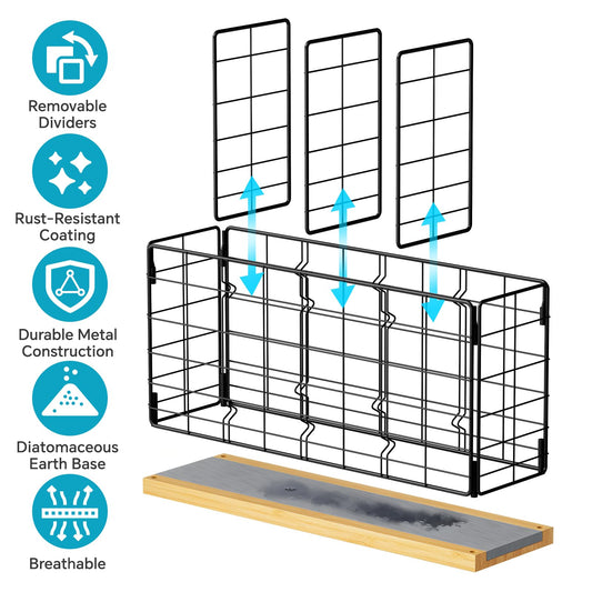Metal Kitchen Utensil Holder with 4 Adjustable Compartments & Fast-Drying Base