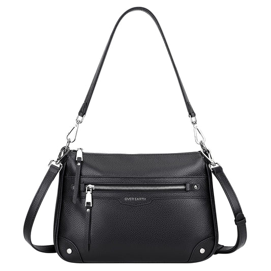 Over Earth Soft Genuine Leather Crossbody Bags for Women Medium Shoulder Purses Hobo Handbags with Multi Pockets