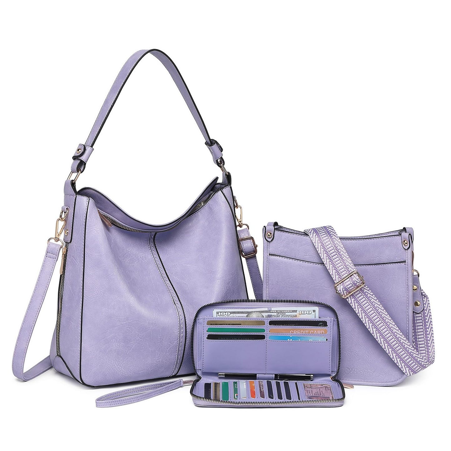 Purses for Women 3PCS, Crossbody Bags Set Large Leather Purse Shoulder Handbags with Wallet Adjustable Straps for Ladies Tote