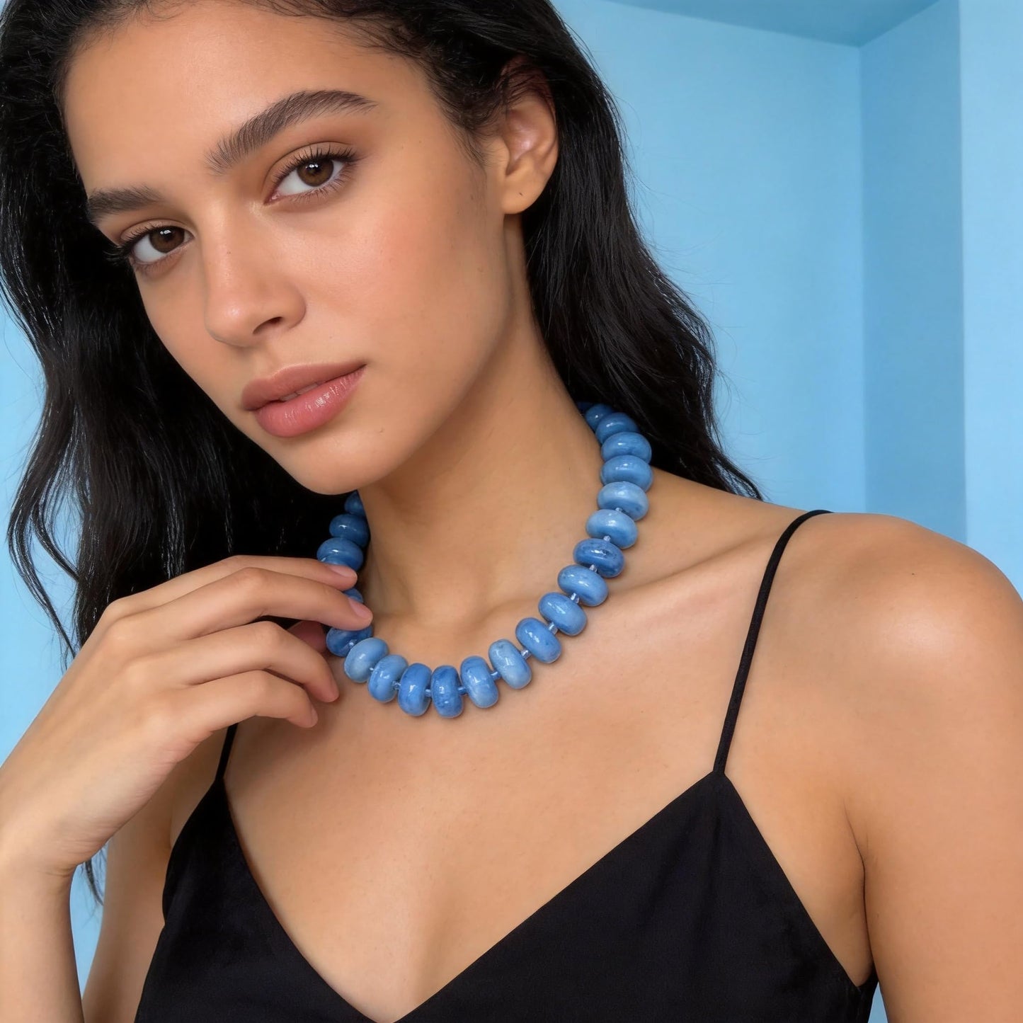 We We Chunky Colorful Beaded Necklace for Women Large Boho Statement Bead Chokers Necklaces Turquoise Blue Big Beads Jewelry Neck Summer Beach