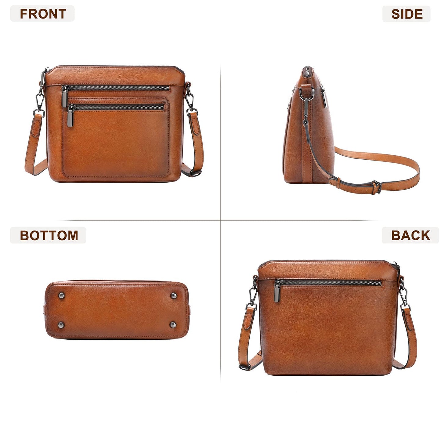 COOLCY Genuine Leather Crossbody Bags for Women Purses and Handbags for Ladies with Multiple Pockets Shoulder Satchel Bag