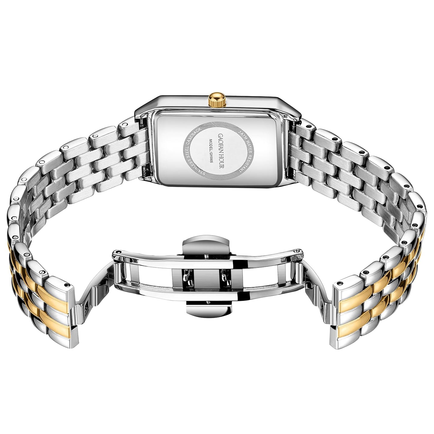 Gold Watches for Women with Vintage Rectangular Case,White Roman Dial,Stainless Steel Band,Adjustment Tool Included,Water Resistant