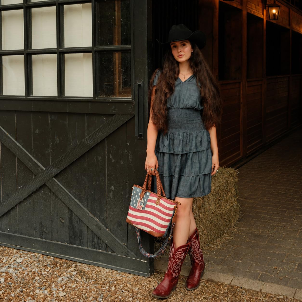 Montana West American Flag Tote Bag for Women Vintage Patriotic Western Shoulder Purse with Braided Top Handles