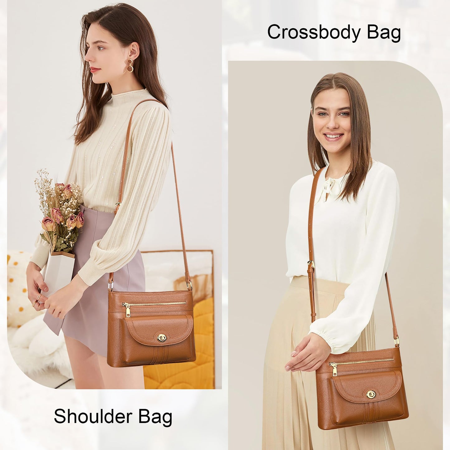 Over Earth Genuine Leather Crossbody Bags for Women Trendy Purses and Ladies Shoulder Handbags