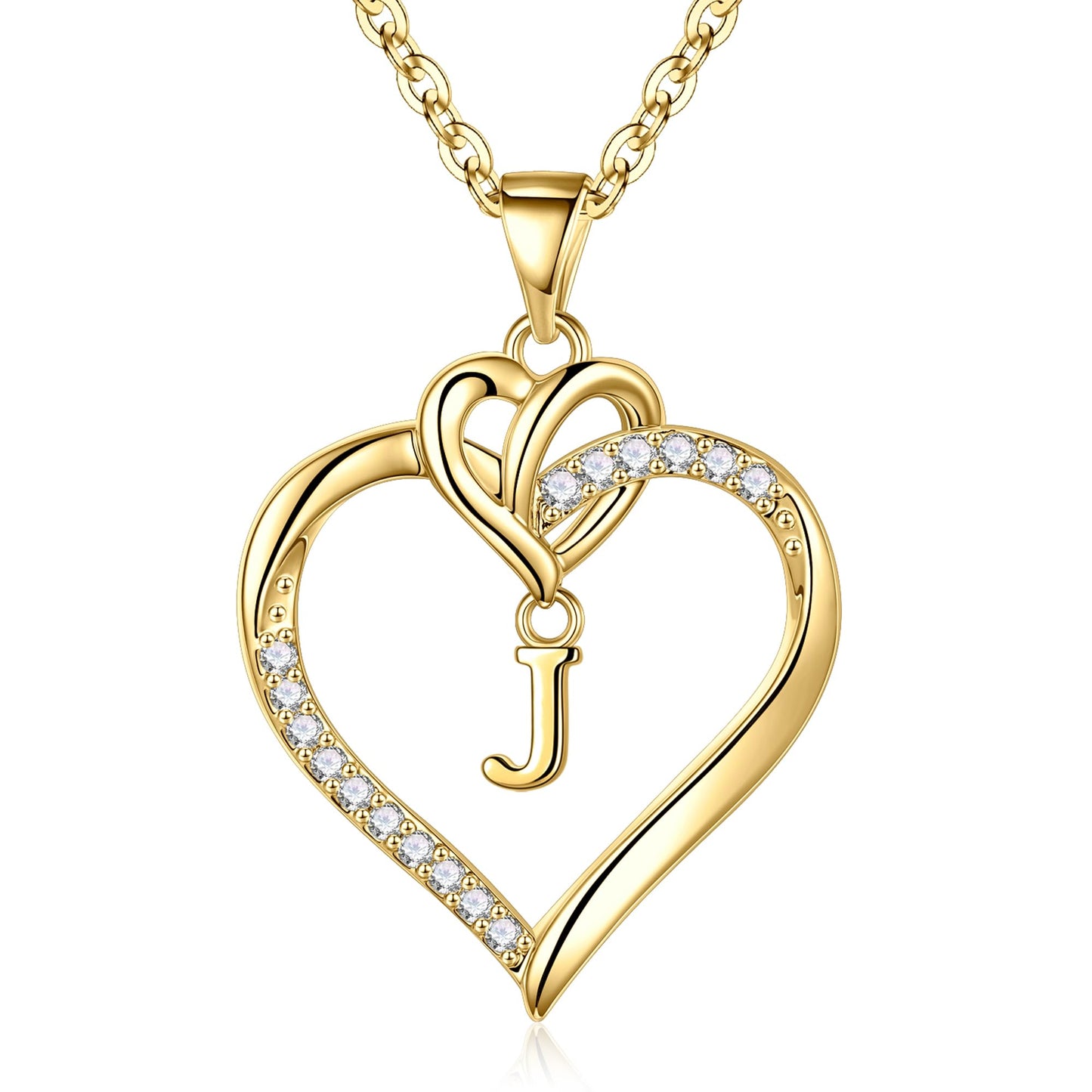 STORUP Heart Initial Necklaces for Women Girls, 14K-Gold-Plated Initial A-Z Heart Necklaces for Teen Girl Jewelry Birthday Gifts for Girls Women Her Wife Mom