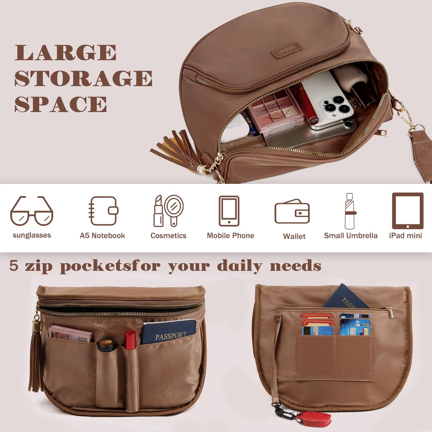 Checkered Crossbody Bag Anti Theft Spacious Bum Bags for Women Nylon Fanny Packs Lightweight Purse Wallet for Travel