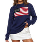 Women American Flag Sweater Long Sleeve Crew Neck Loose Fit Knit Pullover Tops USA Casual Loose Pullover Sweater