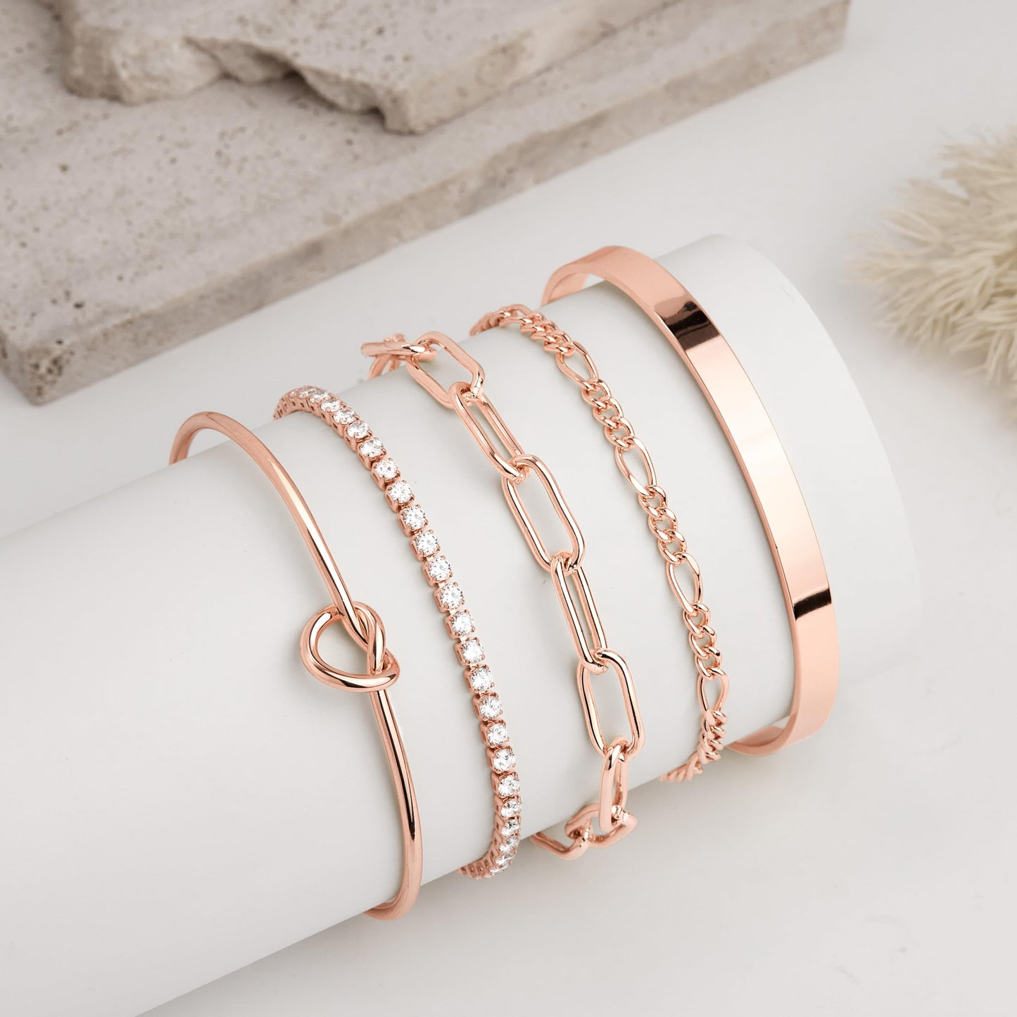 Gokeey Gold Bracelets Set for Women Non Tarnish, Waterproof 14K Gold Plated Sterling Silver Chunky Cuff Bracelet Stackable Gold Bangles Bracelet for Women Trendy Fashion Accessories Tie Knot Cuban Rope Paperclip Beaded Bracelet Stack Jewelry Mothers Day G