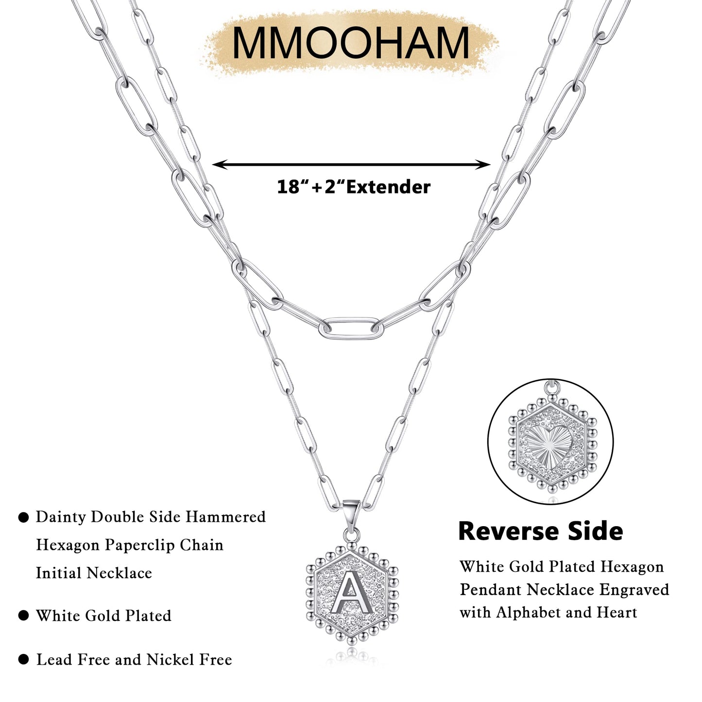 M MOOHAM Dainty Initial Necklaces for Women, 14K-Gold-Plated Layering Necklace for Women Cute Hexagon Letter Initial Necklace Layered Necklaces for Womens Teen Girl Gifts