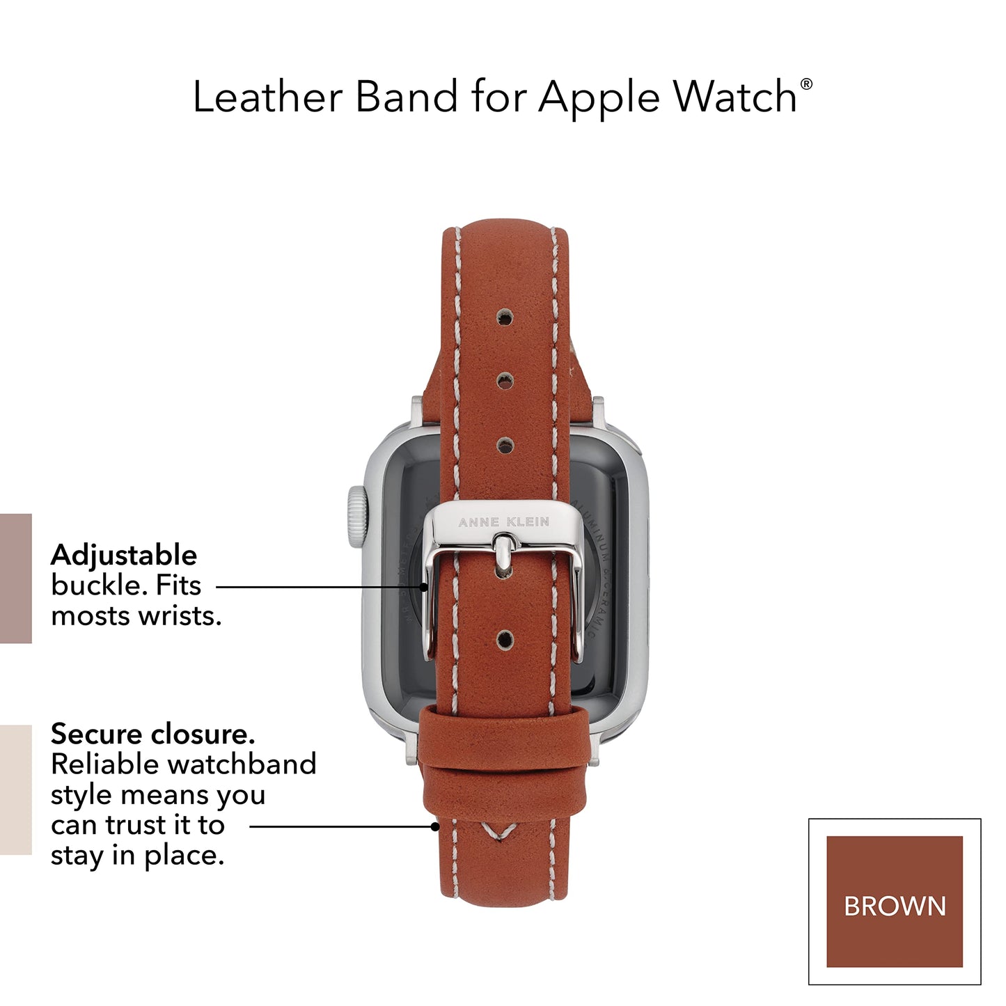 Anne Klein Leather Fashion Band for Apple Watch Secure, Adjustable, Apple Watch Band Replacement, Fits Most Wrists