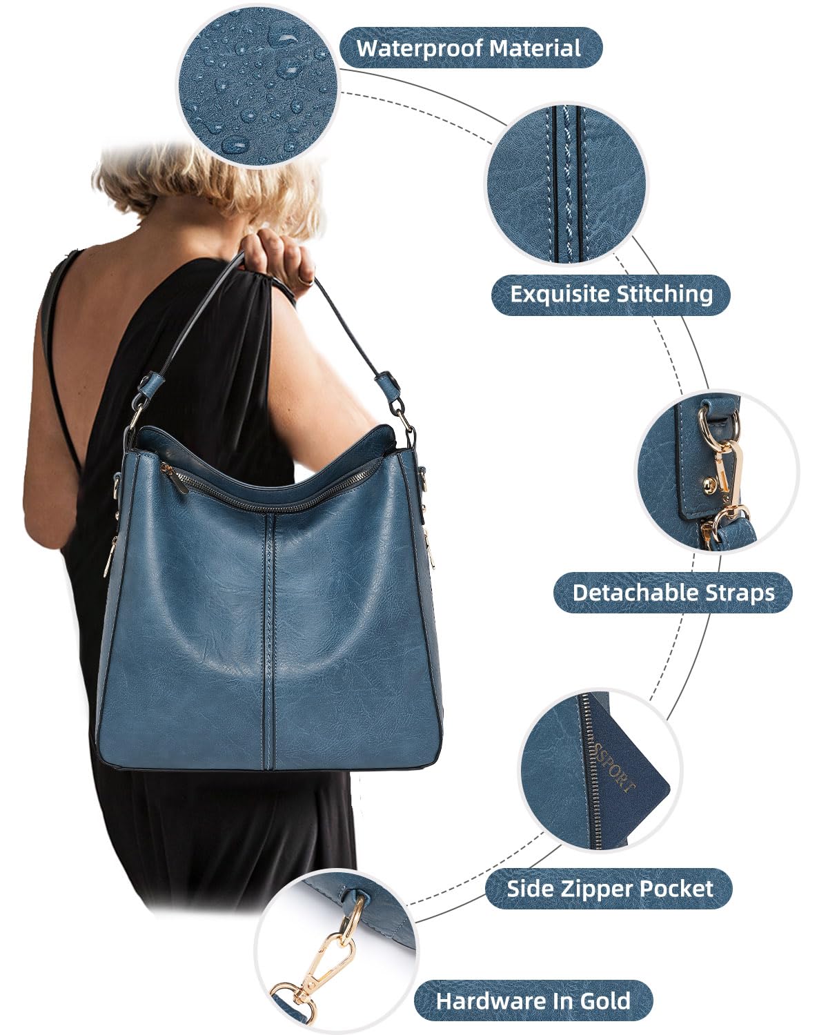 Purses for Women 3PCS, Crossbody Bags Set Large Leather Purse Shoulder Handbags with Wallet Adjustable Straps for Ladies Tote