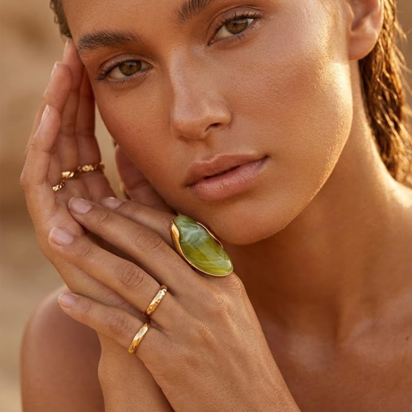 Mchic Colorful Chunky Statement Ring for Women: Boho Large Oval Acrylic Finger Ring Stainless Steel Adjustable Beach Summer Y2K Handmade Jewelry Gift for Women
