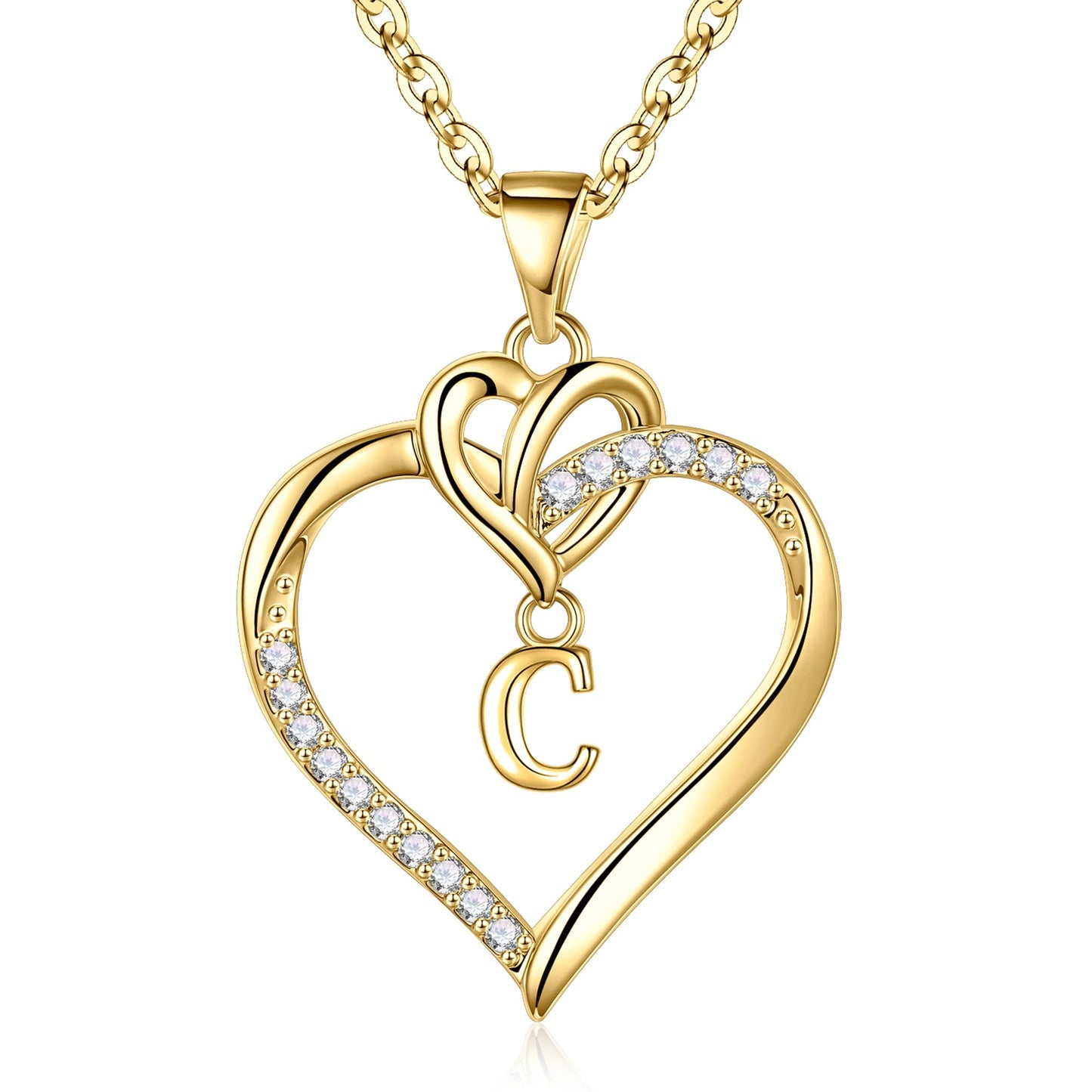 STORUP Heart Initial Necklaces for Women Girls, 14K-Gold-Plated Initial A-Z Heart Necklaces for Teen Girl Jewelry Birthday Gifts for Girls Women Her Wife Mom