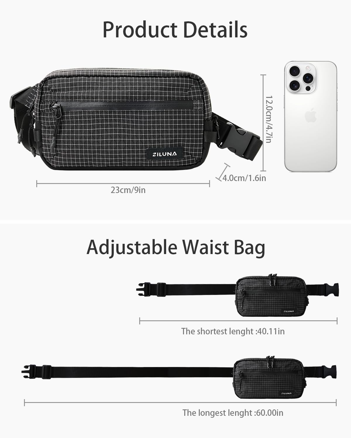 2L Sling Bag for Men & Women - Anti-Theft RFID Blocking Fanny Pack with Lockable Zippers, Water Resistant Lightweight Crossbody Bag for Travel Hiking Running Gym Walking Daily Use(Black)