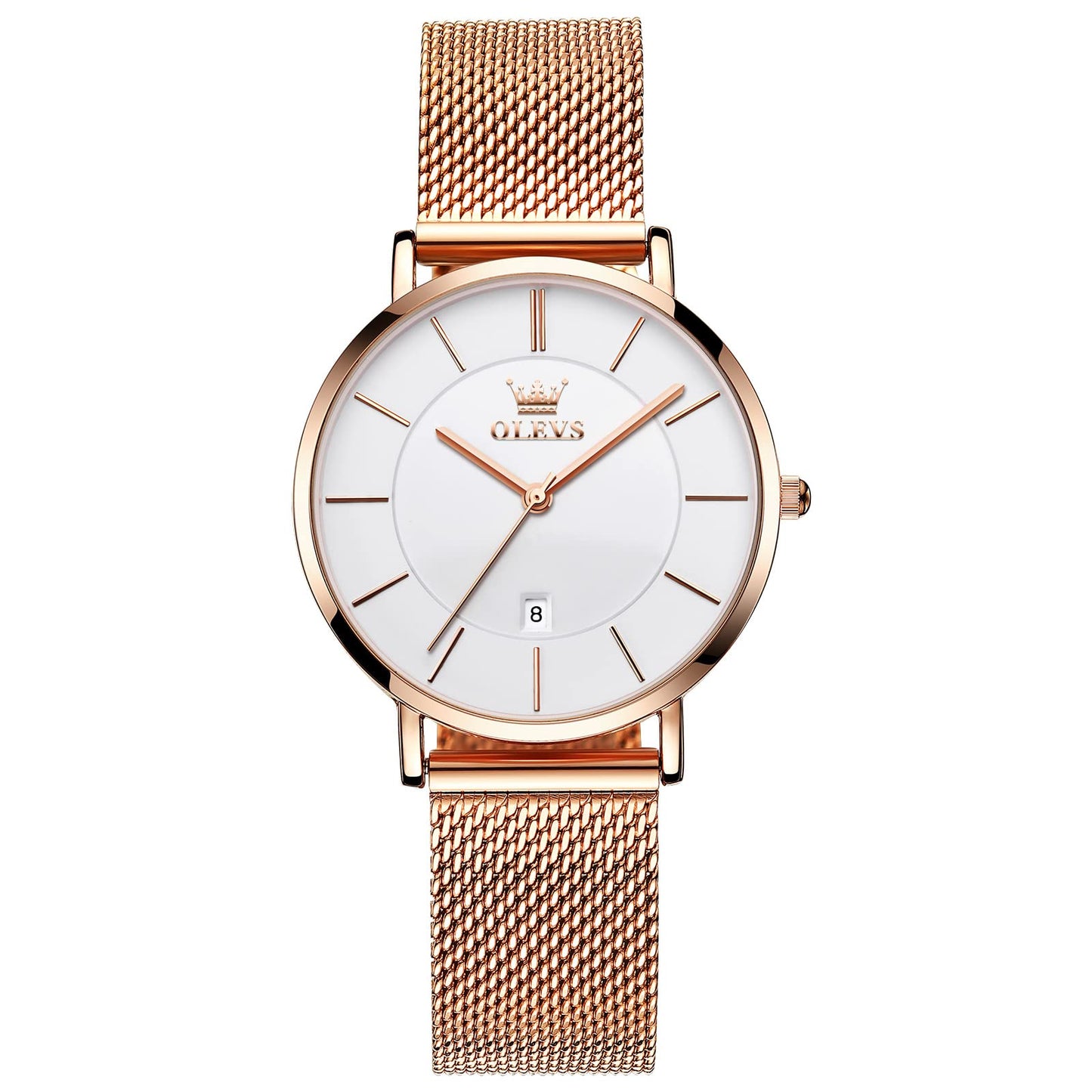 OLEVS Women's Mesh Bracelet Watch, Elegant Large Face Three Hand Analog Quartz Womens Wristwatch, Pretty Slim Date Display Waterproof Ladies Watches for Small Wrists