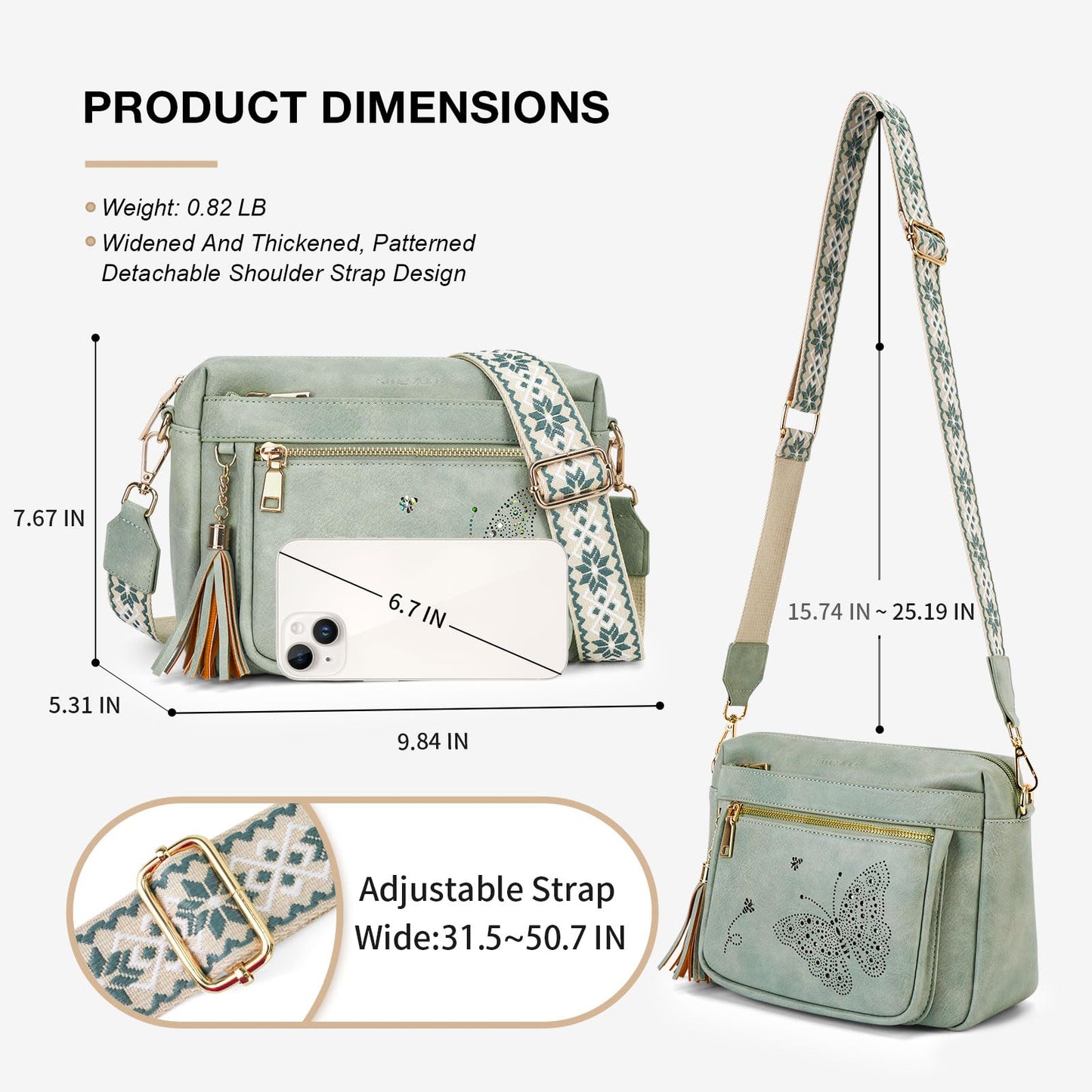 KITEVIUN Crossbody Bags for Women Trendy Leather Crossbody Purse Shoulder Handbags Butterfly Design