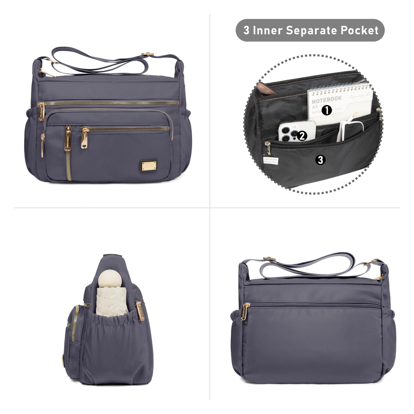 NPBAG Crossbody Bag for Women, Shoulder Purse Handbag Messenger Bag, Trendy Pocketbooks, Waterproof and Multi-Pockets