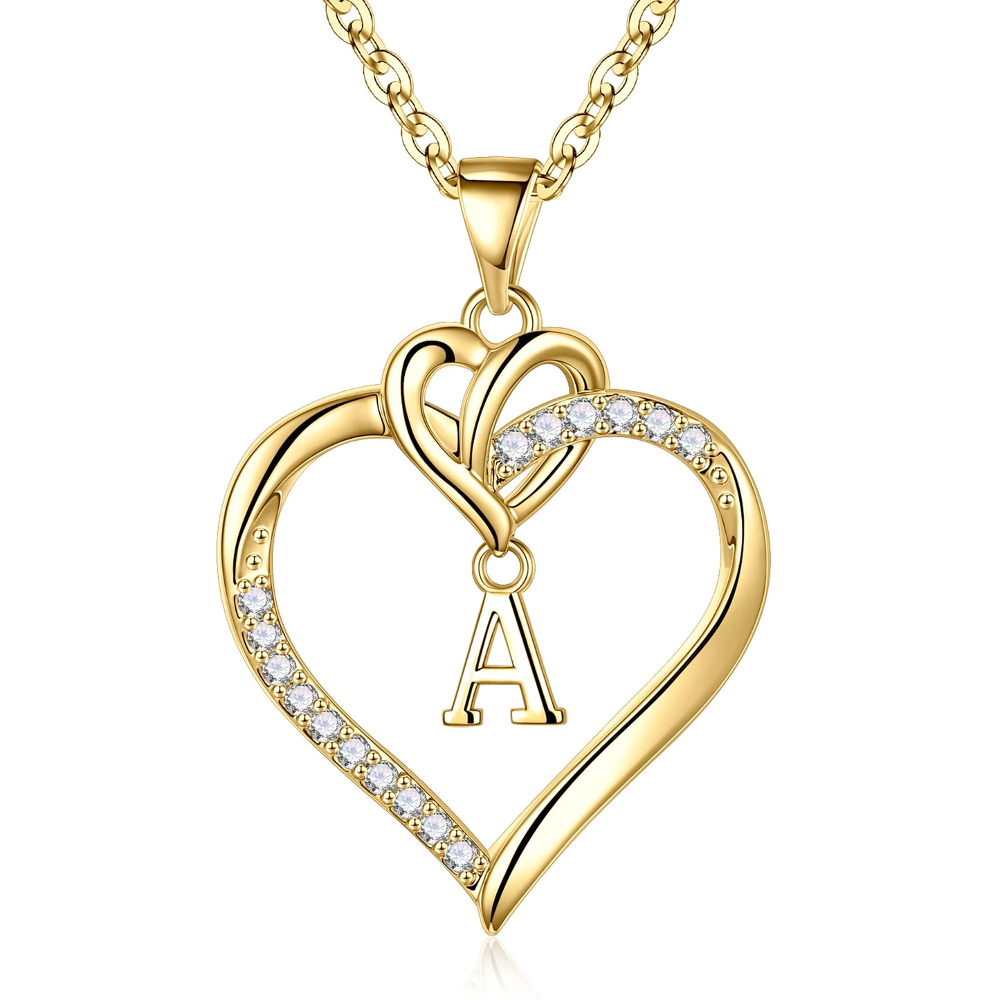 STORUP Heart Initial Necklaces for Women Girls, 14K-Gold-Plated Initial A-Z Heart Necklaces for Teen Girl Jewelry Birthday Gifts for Girls Women Her Wife Mom