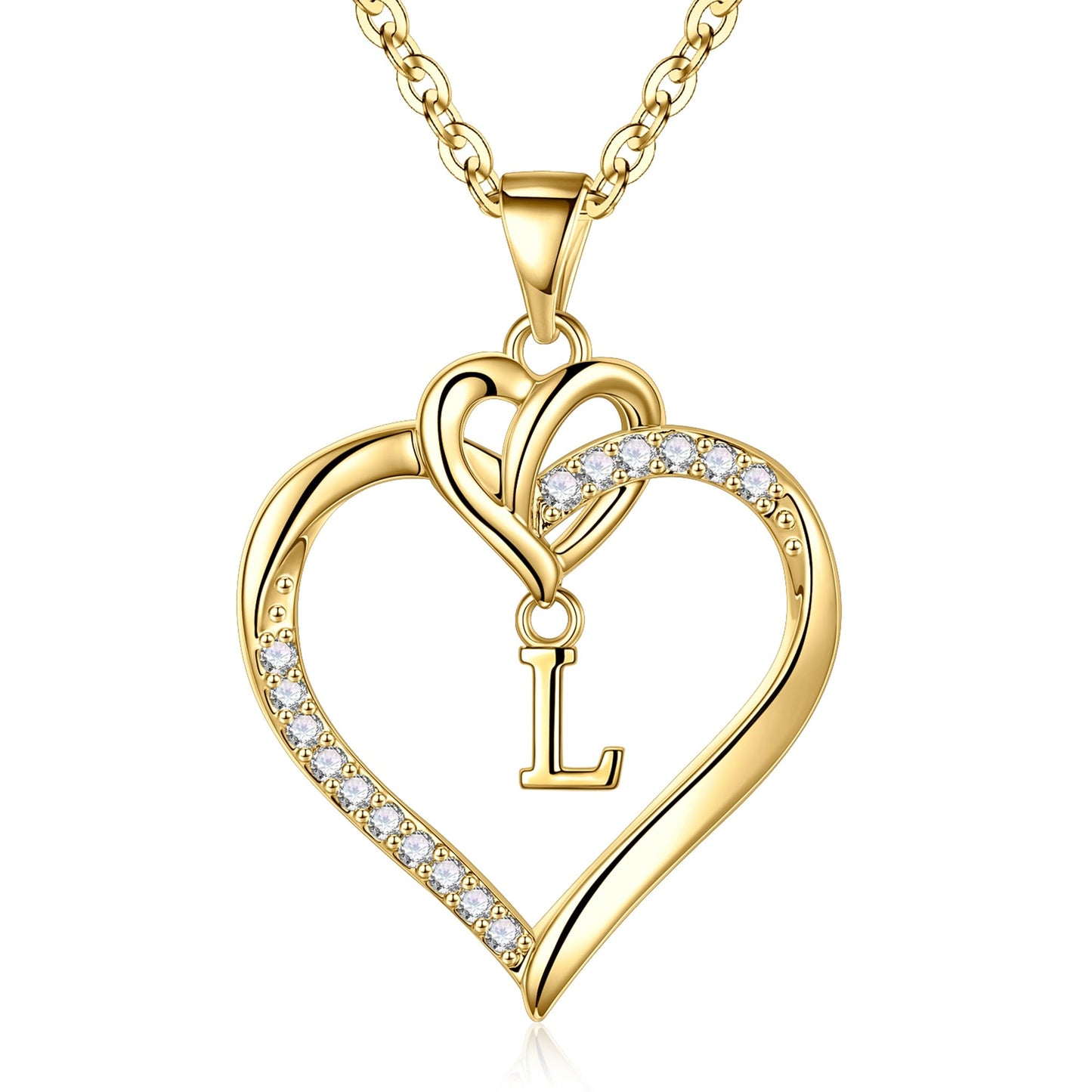 STORUP Heart Initial Necklaces for Women Girls, 14K-Gold-Plated Initial A-Z Heart Necklaces for Teen Girl Jewelry Birthday Gifts for Girls Women Her Wife Mom