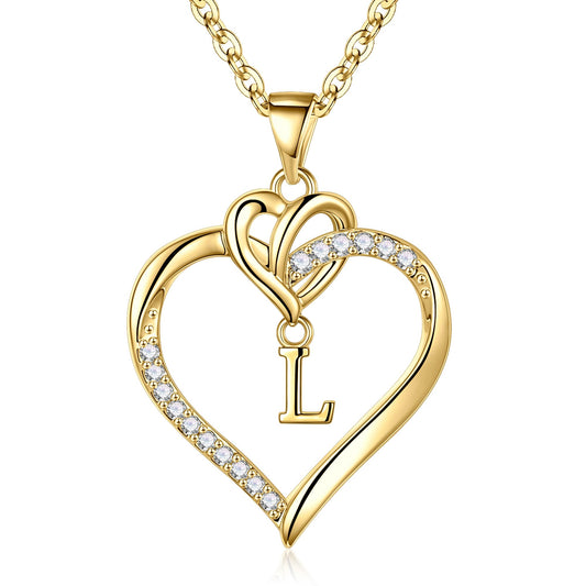 STORUP Heart Initial Necklaces for Women Girls, 14K-Gold-Plated Initial A-Z Heart Necklaces for Teen Girl Jewelry Birthday Gifts for Girls Women Her Wife Mom
