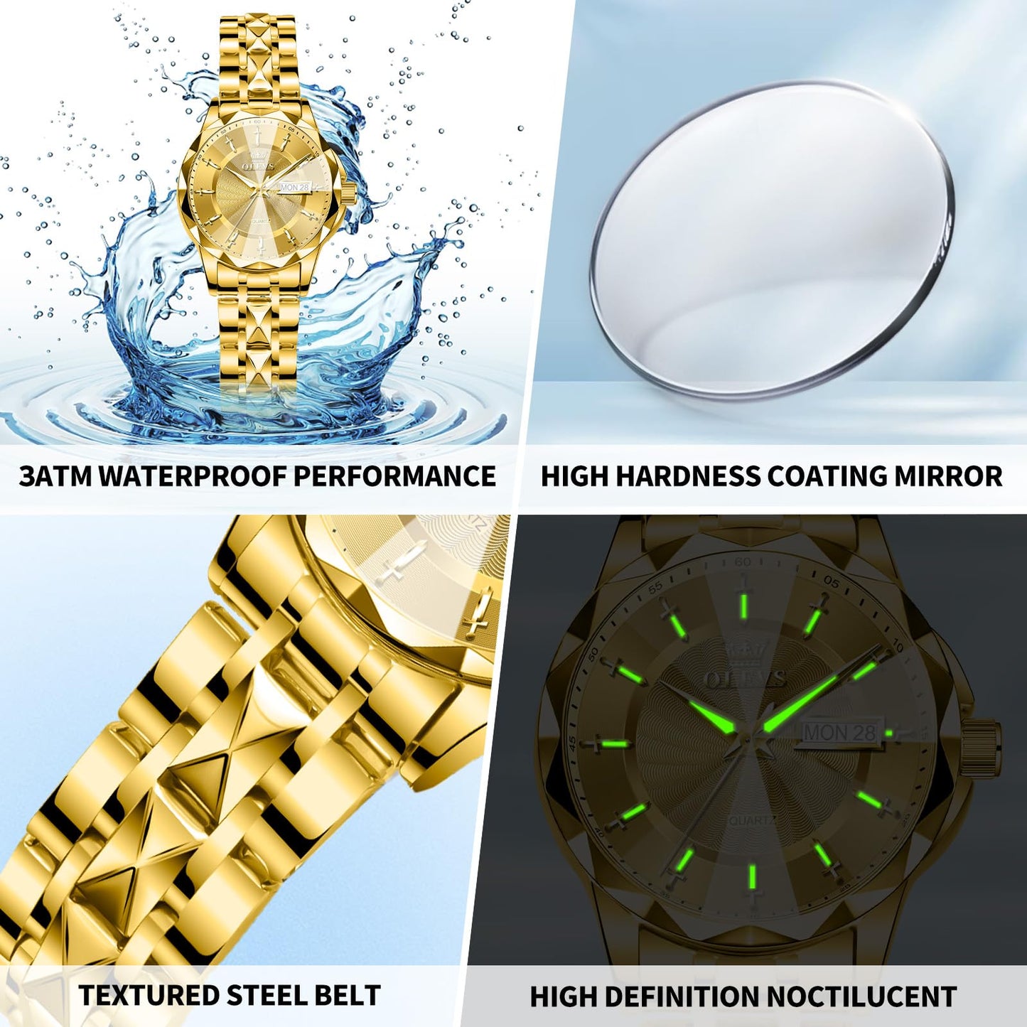 OLEVS Women's Luxury Elegant Watch, Fashion Waterproof Ladies Dress Watch, Stainless Steel Gold Silver Watches for Women, Small Wrist with Day Date, Ideal for Gift Daily Wear